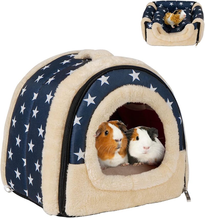 Pet Soft Guinea Pig & Rabbit Cozy Hideout House - Small Animal Bed for Guinea Pigs, Rabbits, Hamsters, Rats & Chinchillas Cave Bed (Stars) - Image 1
